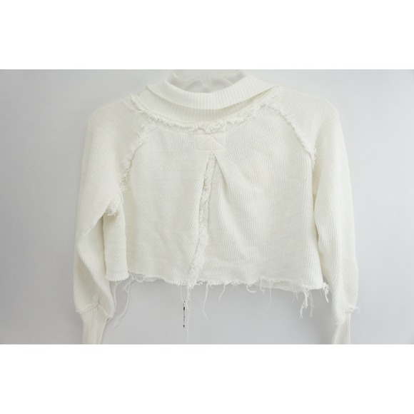 We The Free Sweater Women Size S White Cropped Distressed Cotton Knit Excellent - Picture 4 of 5